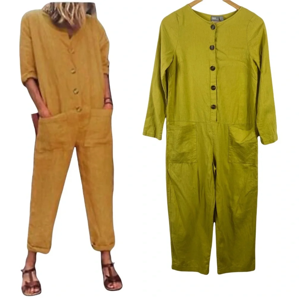ASOS Jumpsuits Wide Leg Chic Linen Blend Summer Holiday Pockets Button Size 0 - Picture 1 of 10